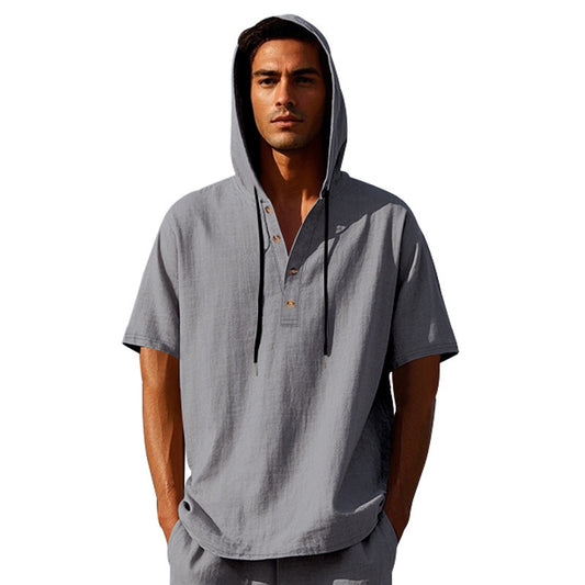 European And American Linen Short-sleeved Men's T-shirt Simple