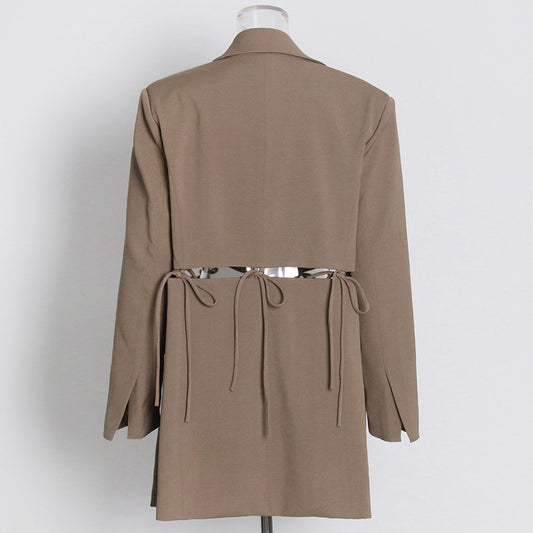 Solid Color Suit Coat Women's Clothing