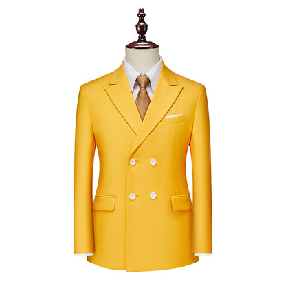 Men's Business Casual Double-breasted Suit Jacket Fashion Solid Color Coat
