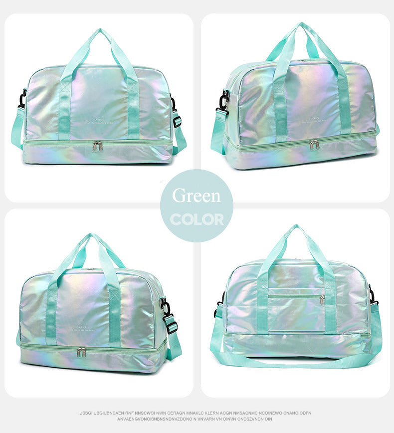 Iridescent Pearl Gym Bag ,Holographic Shiny Sports Duffel With Separate Shoe Compartment,Large Capacity Yoga Bag With Wet Dry Separation ,Trendy Travel Weekender Bag For Women