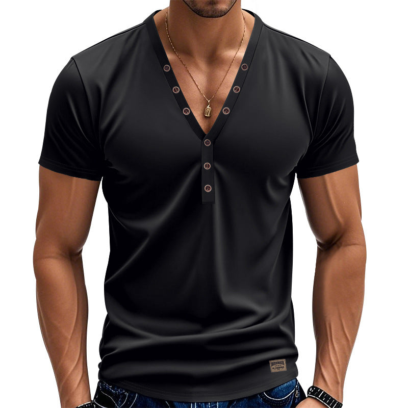 Men's Loose Thin Trendy V-neck Buttons Design