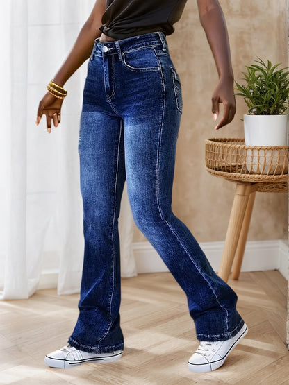 Slim Fit Elastic Washed Blue Casual Style Zipper Buckle Jeans, Women’s Denim Jeans