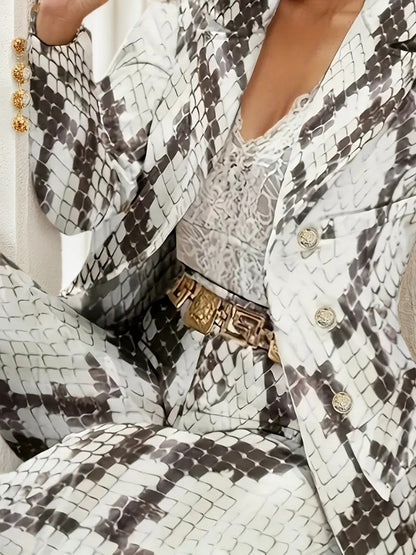Women’s Snake Patterned Suit Pants Two-piece Set, Snake Patterned Suit Pants Set, New Casual Fashion Set Women’s Suit&pants Printed Slim Fit Pants Set, Women’s Clothing