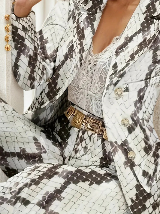 Women’s Snake Patterned Suit Pants Two-piece Set, Snake Patterned Suit Pants Set, New Casual Fashion Set Women’s Suit&pants Printed Slim Fit Pants Set, Women’s Clothing