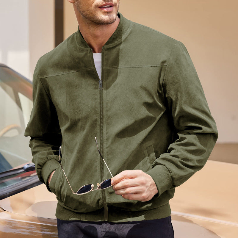 Men's Suede Solid Color Casual Retro Jacket