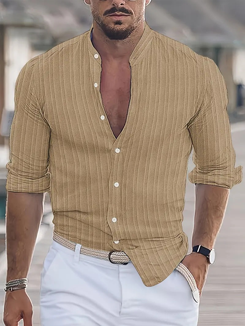 Men's Lightweight Button-up Long-sleeved Striped Top