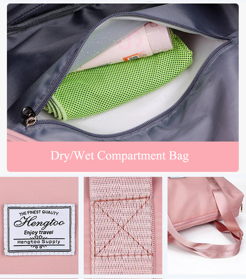 Large Capacity Expandable Gym Bag For Women - Waterproof Travel Duffel With Wet Pocket,Versatile Yoga Sports Bag With Shoe Compartment ,Stylish Tote & Shoulder Bag For Gym & Weekender