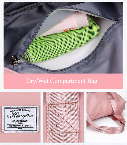 Large Capacity Expandable Gym Bag For Women - Waterproof Travel Duffel With Wet Pocket,Versatile Yoga Sports Bag With Shoe Compartment ,Stylish Tote & Shoulder Bag For Gym & Weekender