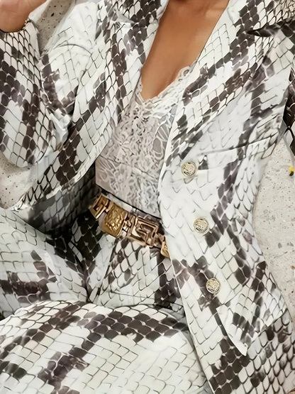 Women’s Snake Patterned Suit Pants Two-piece Set, Snake Patterned Suit Pants Set, New Casual Fashion Set Women’s Suit&pants Printed Slim Fit Pants Set, Women’s Clothing