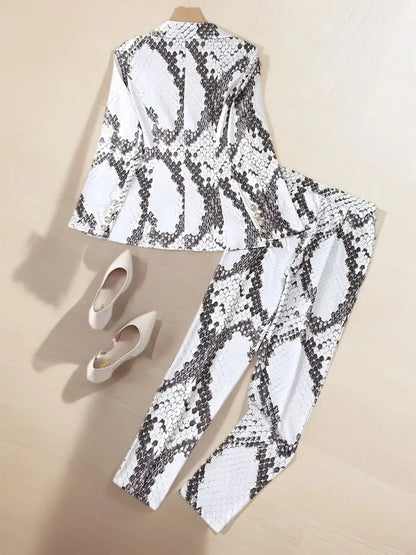 Women’s Snake Patterned Suit Pants Two-piece Set, Snake Patterned Suit Pants Set, New Casual Fashion Set Women’s Suit&pants Printed Slim Fit Pants Set, Women’s Clothing