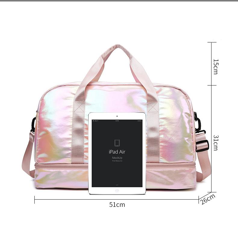 Iridescent Pearl Gym Bag ,Holographic Shiny Sports Duffel With Separate Shoe Compartment,Large Capacity Yoga Bag With Wet Dry Separation ,Trendy Travel Weekender Bag For Women