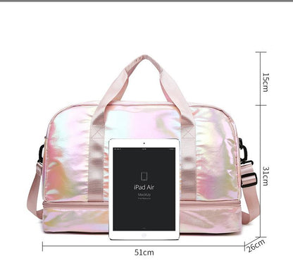 Iridescent Pearl Gym Bag ,Holographic Shiny Sports Duffel With Separate Shoe Compartment,Large Capacity Yoga Bag With Wet Dry Separation ,Trendy Travel Weekender Bag For Women