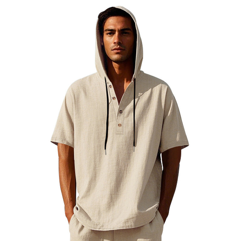 European And American Linen Short-sleeved Men's T-shirt Simple